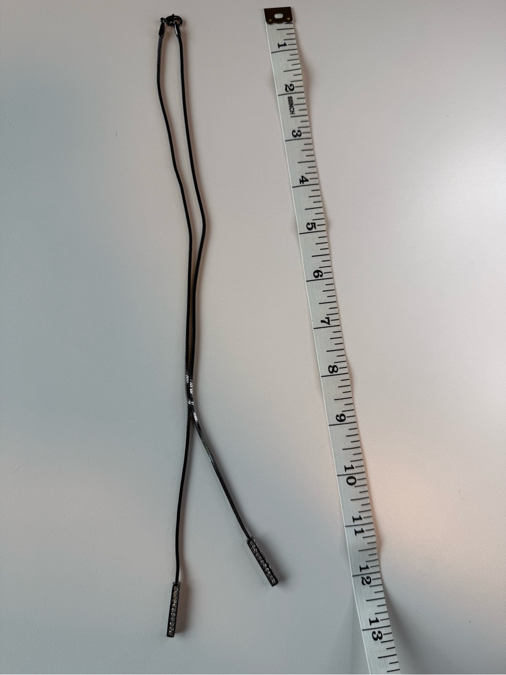 Vintage Black Chain Lariat Necklace with Rhinestone Bar Ends